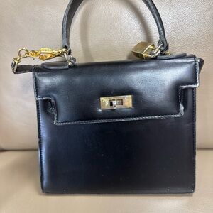 Madison Black Leather Satchel with Gold Accents